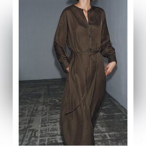 Zara NWT Long Button-Up Shirt Dress in Polka Dot Print